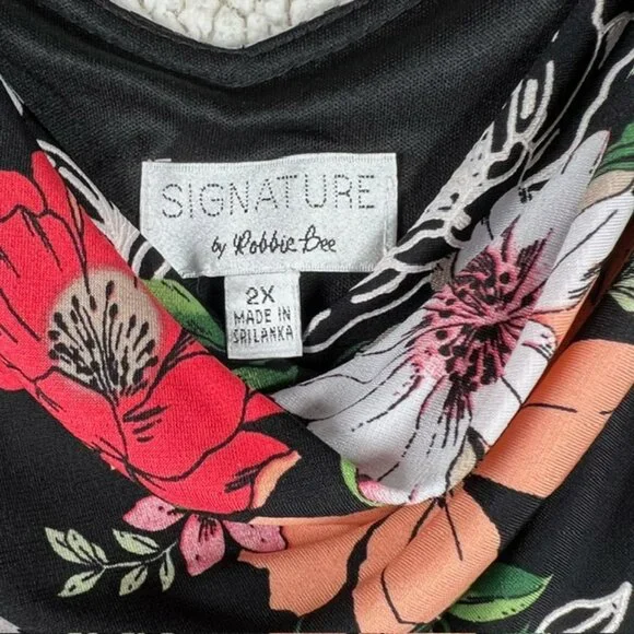 ROBBIE BEE Womens Plus Size Floral-Print Cowlneck Midi Dress, Size 2X - Picture 2 of 5